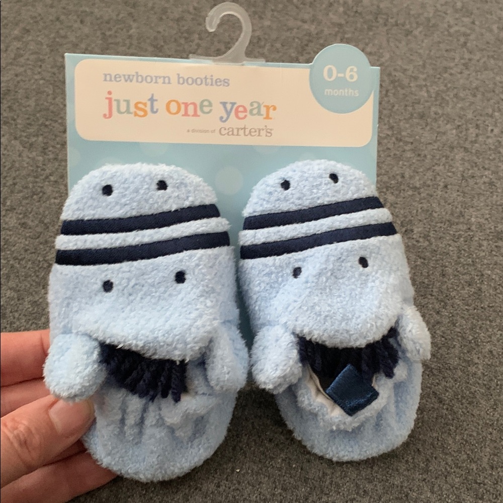 Baby blue Zebra face animal slipper booties 0-6 months